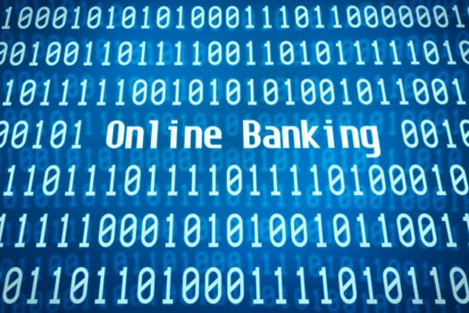 Binary code with the word online banking