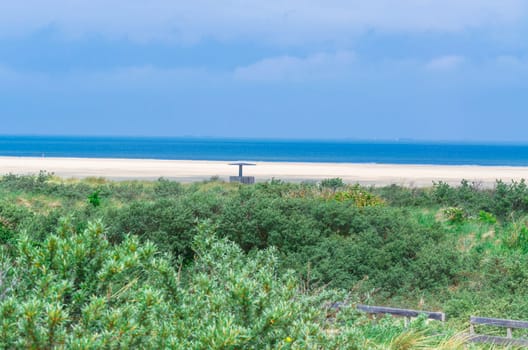 Coastal landscape in Holland near Ouddorp Zeeland. View of the sea in the foreground the dune landscape.