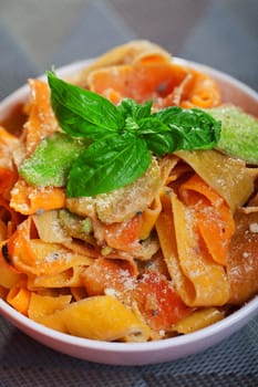 Parpadele with zucchini and basil parpadele is type of pasta similar to tagliatelle