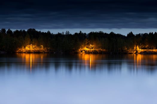 Street Light on Path by River in Umea, Sweden