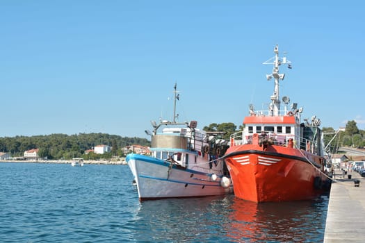 Fishing boats in the port of Rovinj in Croatia