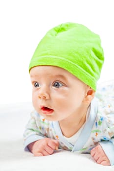 2 months old baby boy portrait isolated on white.