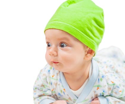 2 months old baby boy portrait isolated on white.