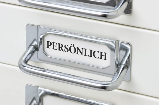 Drawer cabinet with the inscription Personal