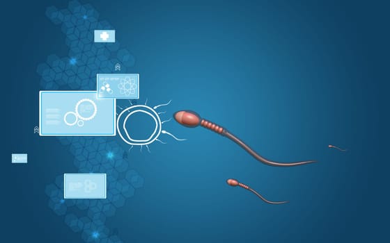 Digital illustration of sperm in colour background