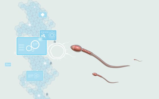 Digital illustration of sperm in colour background