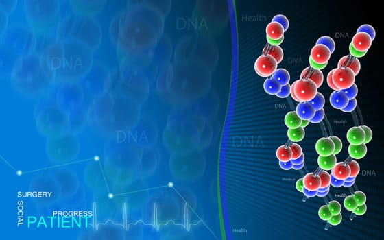 Digital illustration DNA structure in colour background