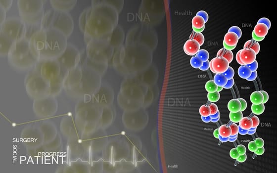 Digital illustration DNA structure in colour background