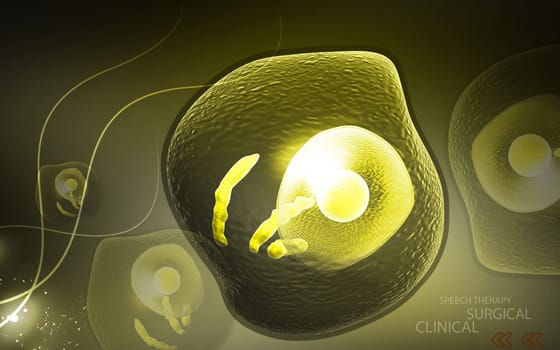 Digital illustration of human cell in colour background