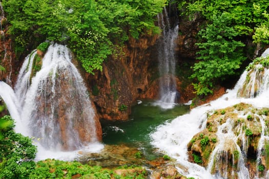Beautiful lakes of Plitvice Lakes National Park in Croatia in the spring