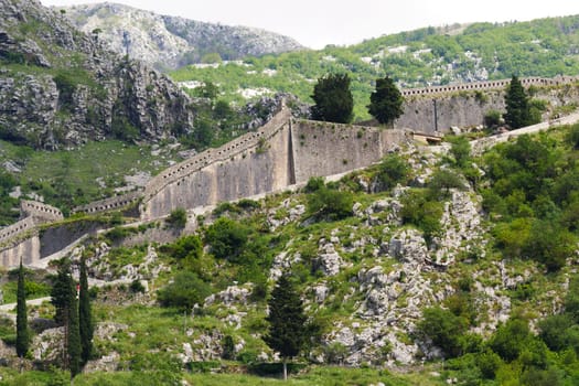 Kotor fortress walls in the old town