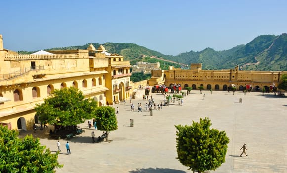 View of courtyard in Amber Fort in Jaipur, India