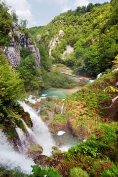 Beautiful lakes of Plitvice Lakes National Park in Croatia in the spring