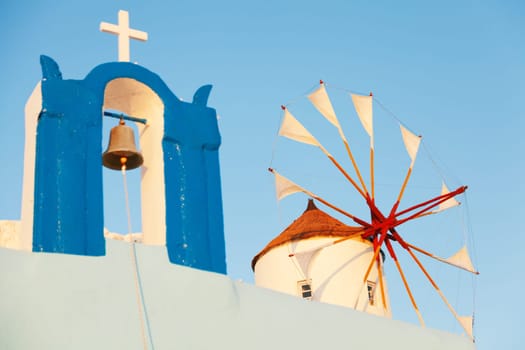 Windmill in Oia, Santorini during a sunny summer day