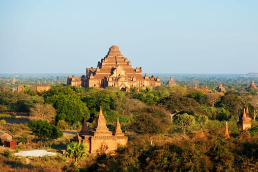 Ancient pagodas in Bagan, blue sky in background