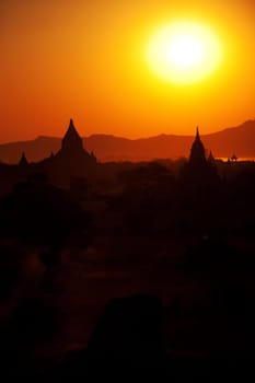 Bagan pagodas at sunrise, shot in February 2011