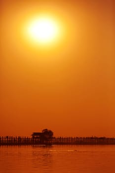 Sunset at Ayeyarwady River near U Bain Bridge, Mandalay, Myanmar