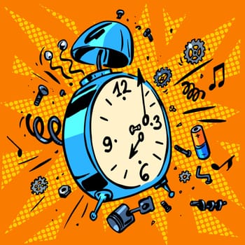 The morning alarm clock rings time to Wake up. Technique work schedule
