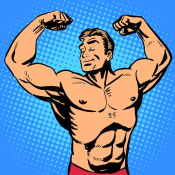 Bodybuilder muscle handsome athlete. Retro style pop art sports and fitness