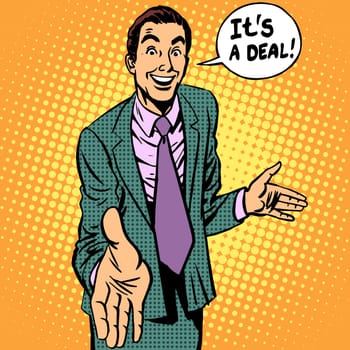the deal man businessman handshake contract retro style