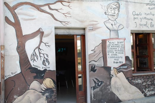 Orgosolo Italia Sardegna Murales wall painting wall painting Helmut Schmidt Chancellor Germany Federal Chancellor Germany BRD Pipe RAF Red Army Faction Carl Rapse Ulrike Meinhof Andreas Baader
