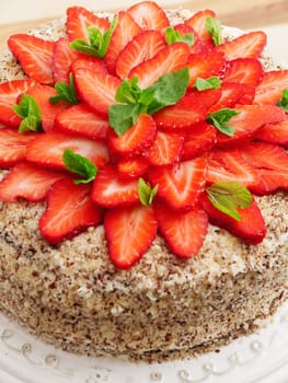 Homemade chocolate cake with strawberries