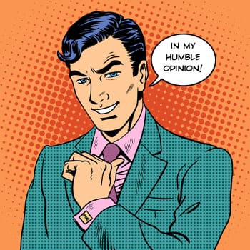 Businessman humble opinion handsome man. Retro style pop art