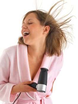 Woman with hair-drier
