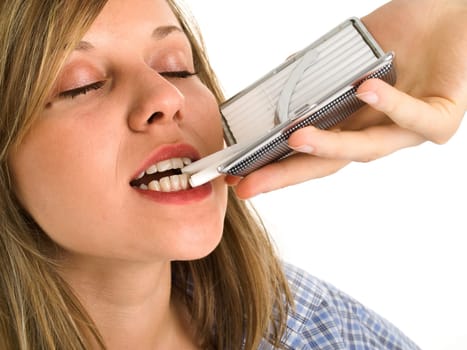 Woman taking a cigarette from cigarette box in a man's hand