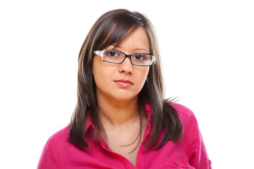 Woman with eyeglasses isolated on white