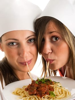 Cooks with pasta