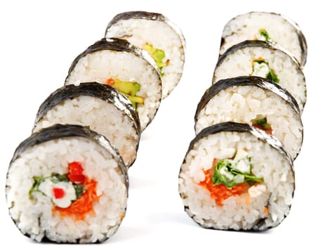 Maki sushi isolated on white background, close up
