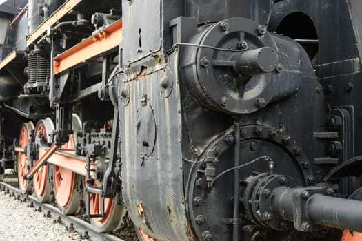Historic steam locomotive,close-up of the means of transport by rail