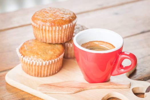 Banana cup cake and espresso, stock photo