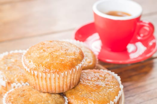 Banana cup cake and espresso, stock photo