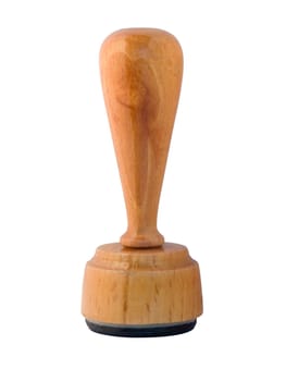 Side view of a round wooden stamp insulated on white