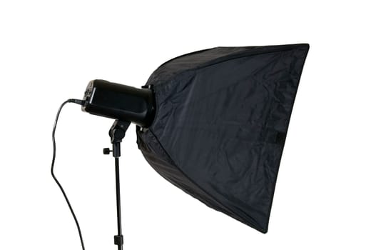 Side view of a photo studio softbox isolated to white