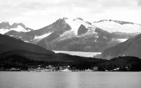 You can see the Mendenhall Glacier as the boat heads into harbor