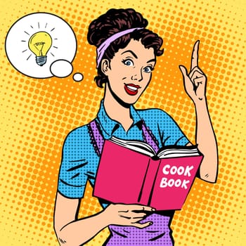 Ideas cookbook housewife recipe. Food cooking tutorial woman pop art retro style