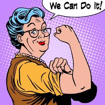 Granny old woman gesture we can do it. The power of confidence pop art retro style