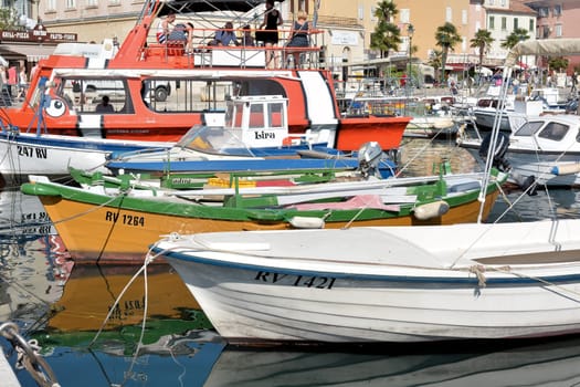 Boats in the port of Rovinj on the Adriatic Sea in Croatia