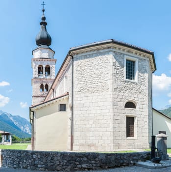 Outside the apse and bell tower of a church in the 17th century in Northern Italy