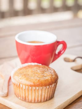 Banana cup cake and espresso, stock photo