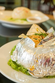 Steam seafood with curry paste, stock photo