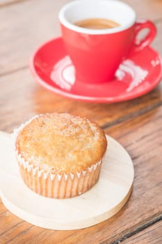 Banana cup cake and espresso, stock photo