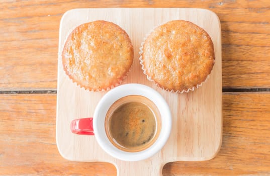Banana cup cake and espresso, stock photo