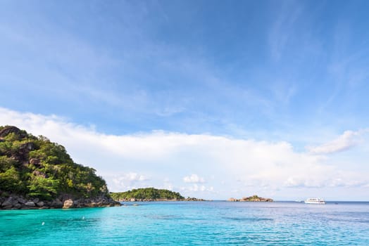 Beautiful landscape clear blue water sea of Honeymoon Bay is a famous attractions for diving at Ko Miang in Mu Koh Similan island National Park, Phang Nga Province, Thailand