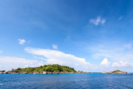 Ko Ha is a small island surrounded by the blue sea under a summer sky at the Mu Ko Similan National Park, Phang Nga Province, Thailand