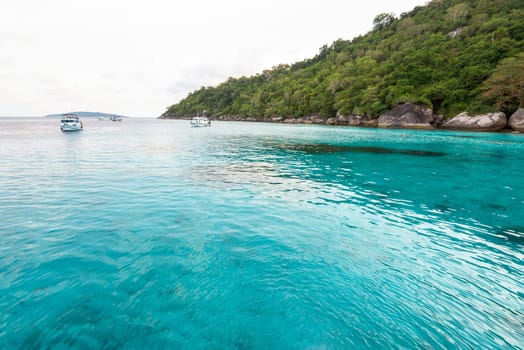 Beautiful landscape clear blue water sea of Honeymoon Bay is a famous attractions for diving at Ko Miang in Mu Koh Similan island National Park, Phang Nga Province, Thailand