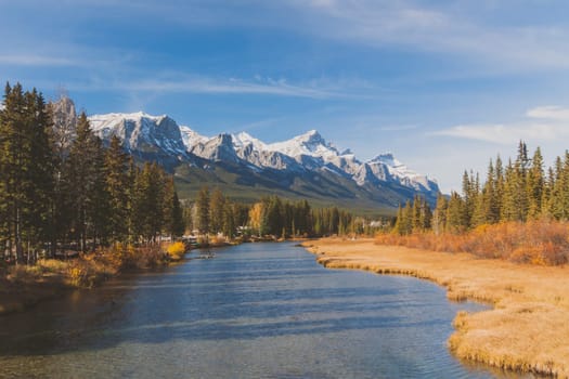 Autumn landscape of Policeman's Creek in Canmore, Alberta.